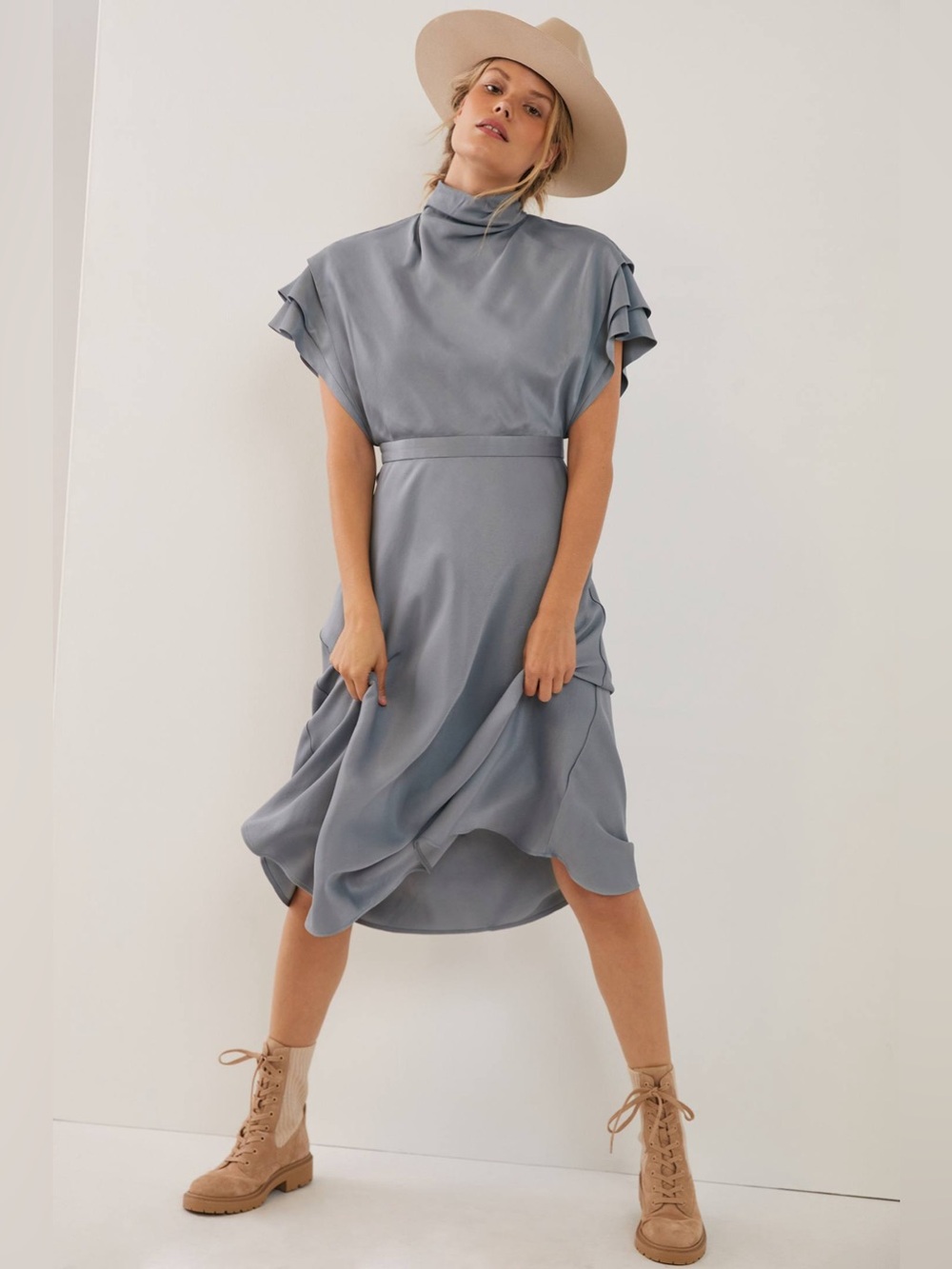 Anthropologie Slate Blue Madeleine Midi Dress- Size 8